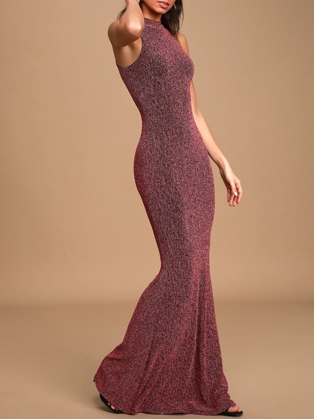 Lulus Just Keep Dancing Pink Metallic Bodycon Mermaid Maxi Dress Size XS